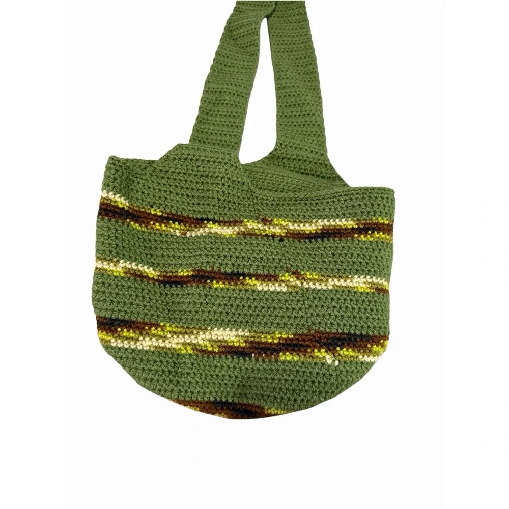 NEW Handmade Crochet Handbag green camo wood bottom hobo purse